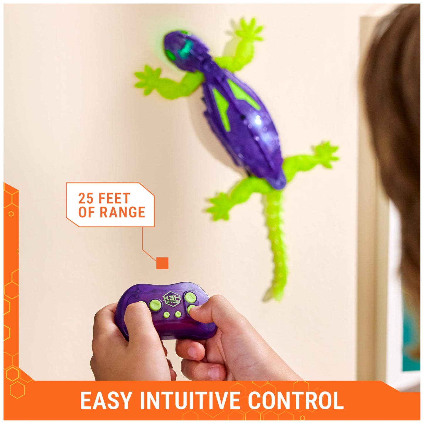 HEX BOTS WALL CRAWLER GECKO, RECHARGEABLE REMOTE CONTROL ROBOT-CLIMBS UP WALLS!-AGES 4 & UP