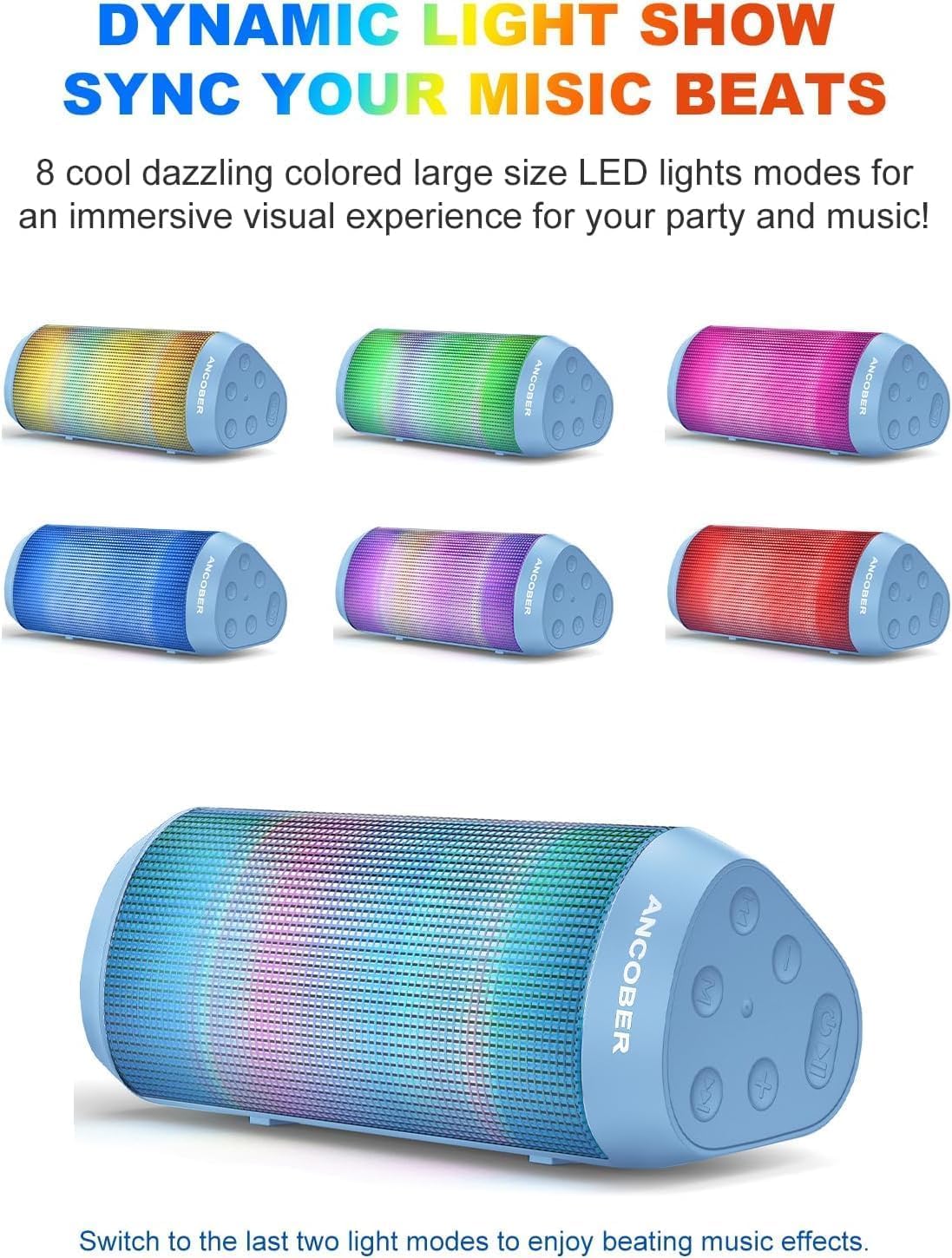 *Bluetooth Speaker with Cool Lights Stocking Stuffers for Men Women Teens Boys Girls, Portable Wireless, IPX4 Waterproof, White Elephant Gifts for Adults, HD Sound, TWS Pair, for Home/Party/Outdoor
