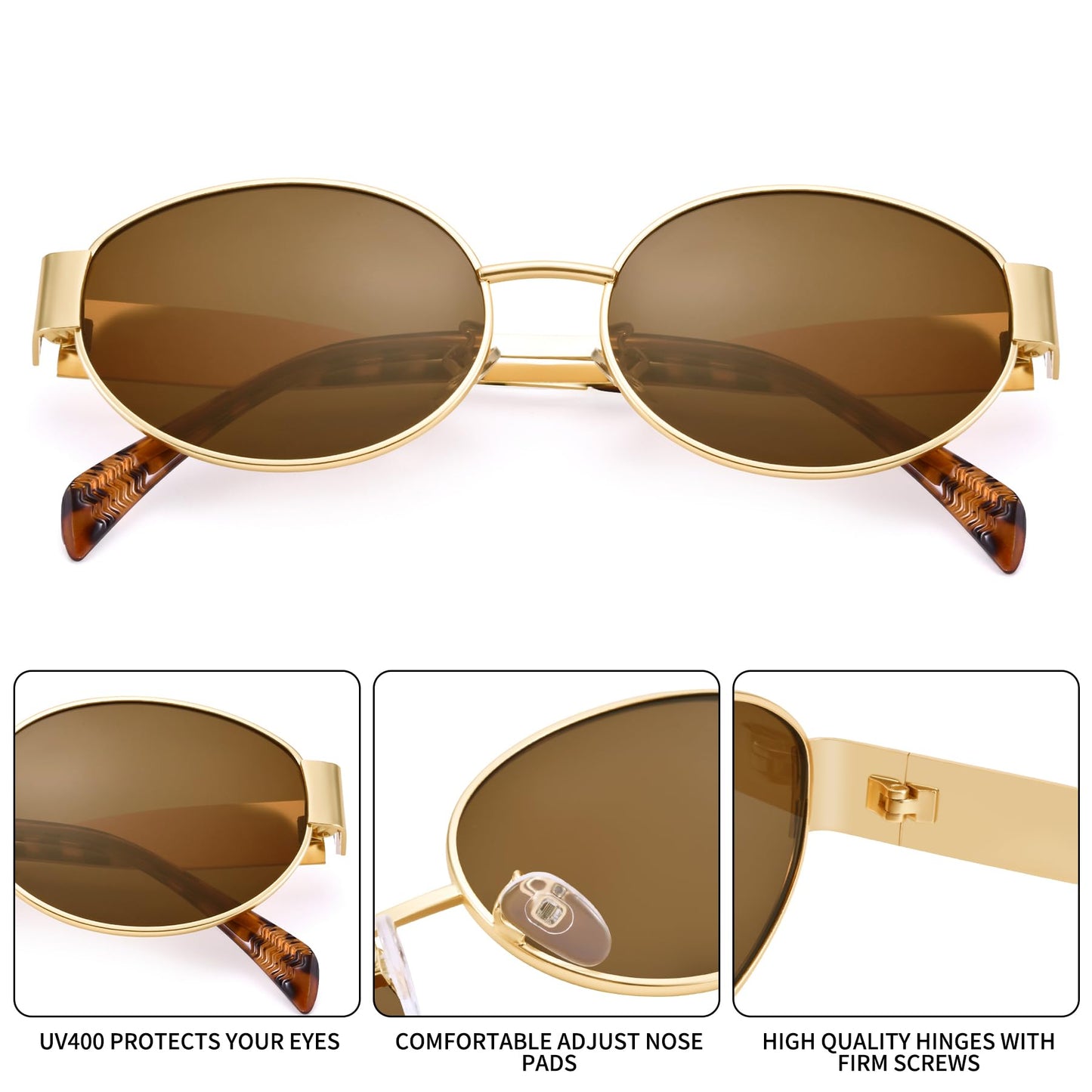 Retro Oval Gold Sun- Fashion Metal Frame Shades