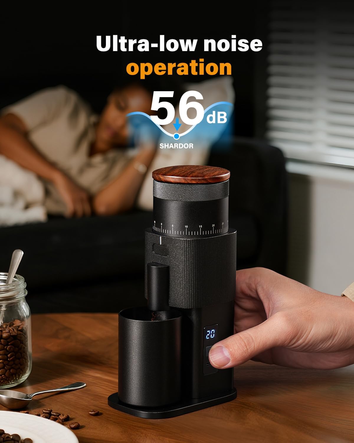 •SHARDOR All-Metal Single-Dose Coffee Grinder – Quiet DC Motor, Home-use Espresso Grinder, Burr Coffee Grinder, with 80 Settings and an LED Power Display，Black