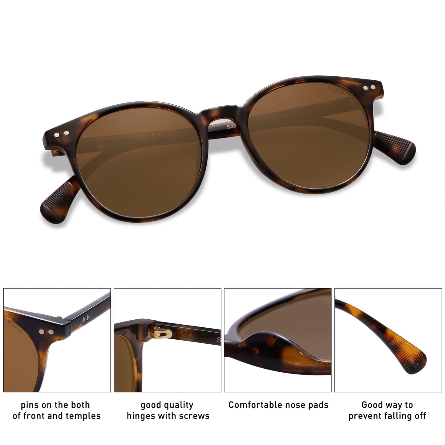SOJOS Small Round Classic Polarized Sunglasses Vintage Style UV400 Lens MAY SJ2113