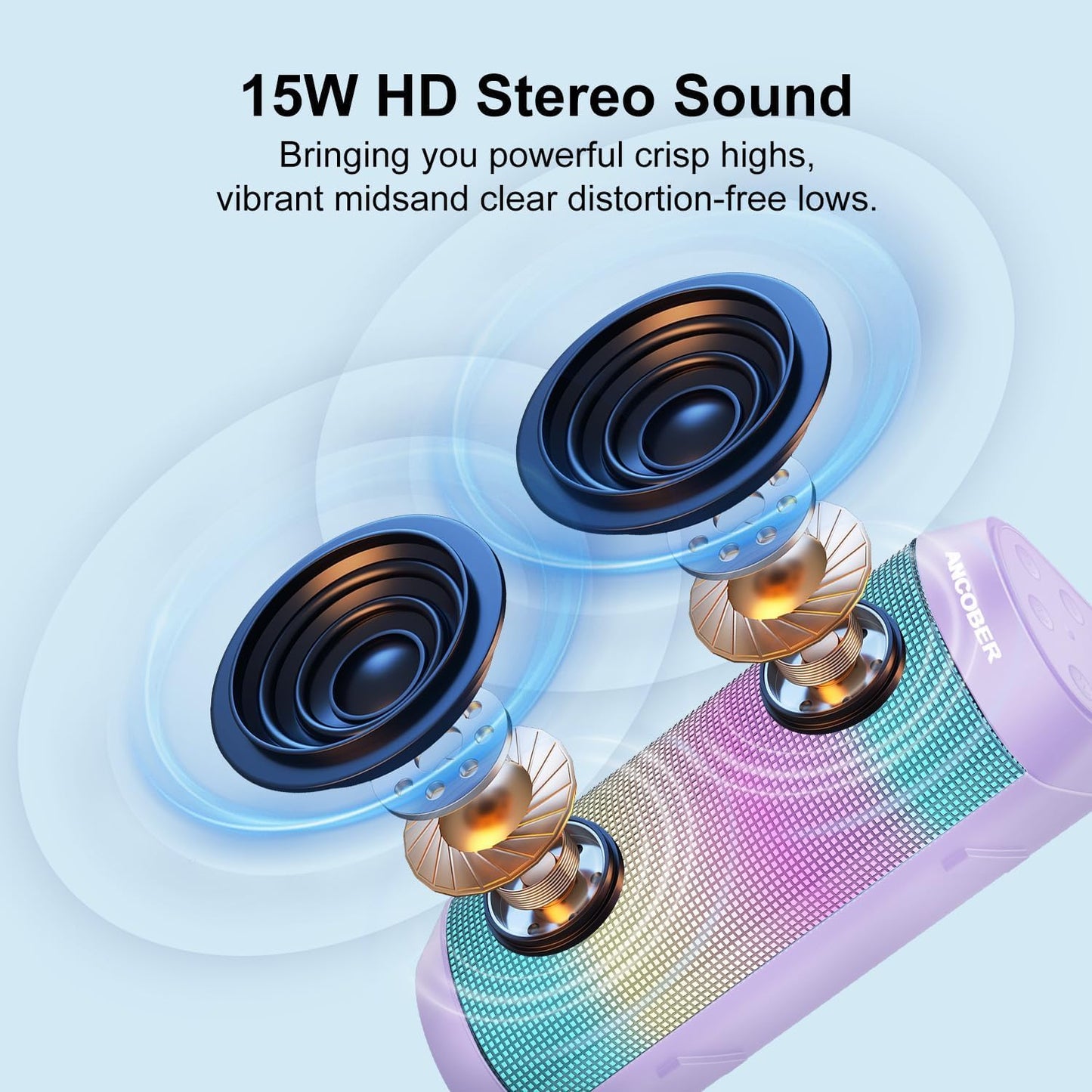 *Bluetooth Speaker with Cool Lights Stocking Stuffers for Men Women Teens Boys Girls, Portable Wireless, IPX4 Waterproof, White Elephant Gifts for Adults, HD Sound, TWS Pair, for Home/Party/Outdoor