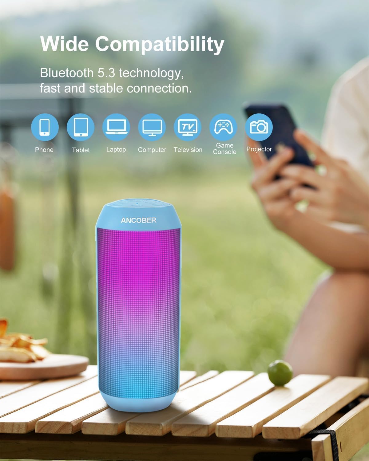 *Bluetooth Speaker with Cool Lights Stocking Stuffers for Men Women Teens Boys Girls, Portable Wireless, IPX4 Waterproof, White Elephant Gifts for Adults, HD Sound, TWS Pair, for Home/Party/Outdoor