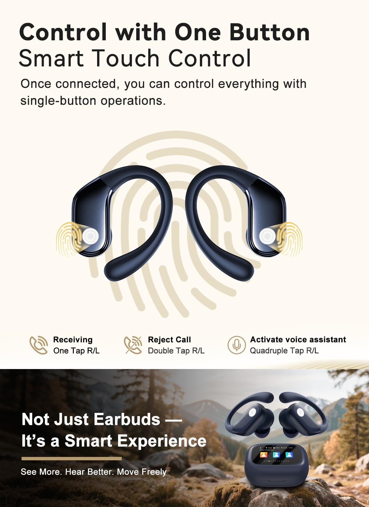 Wireless Earbuds (ENC Noise Cancelling with Multifunctional Touch Screen & Bluetooth 5.4).