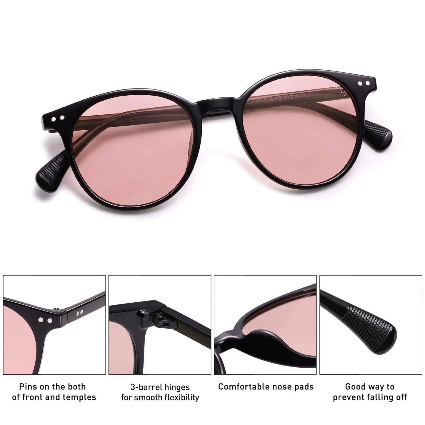 SOJOS Small Round Classic Polarized Sunglasses Vintage Style UV400 Lens MAY SJ2113