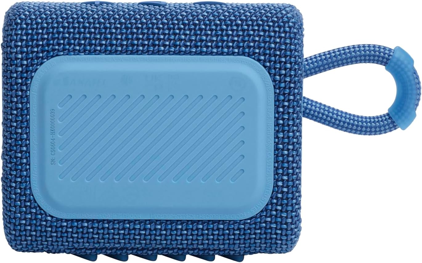 JBL Go 3 Eco - Portable Mini Bluetooth Speaker, big audio and punchy bass, IP67 waterproof and dustproof, 5 hours of playtime, Made in part with recycled materials (Eco Blue)