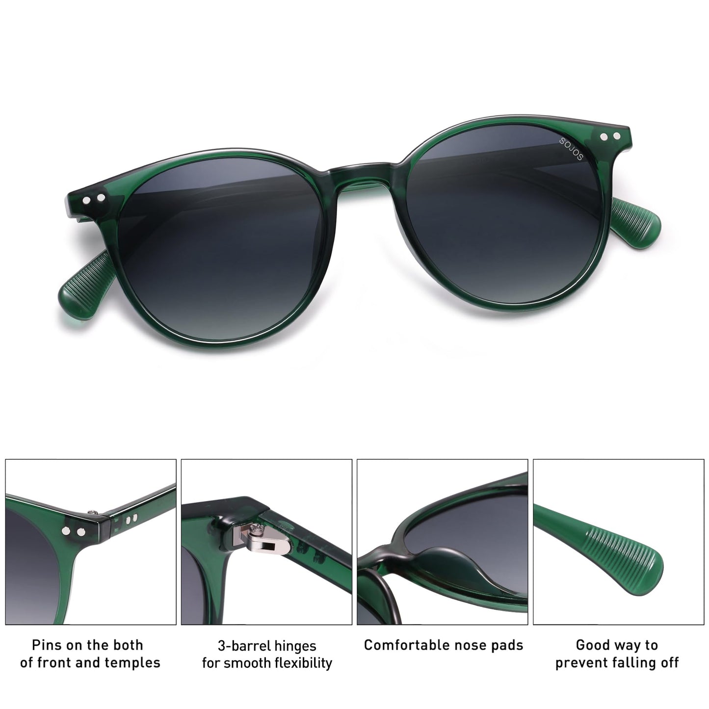 SOJOS Small Round Classic Polarized Sunglasses Vintage Style UV400 Lens MAY SJ2113