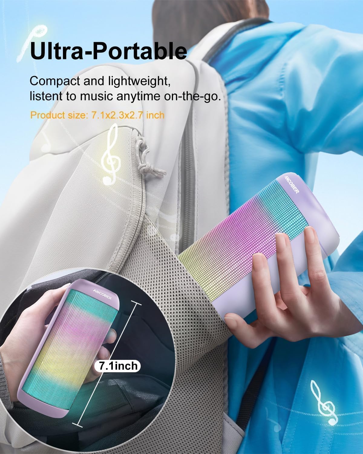 *Bluetooth Speaker with Cool Lights Stocking Stuffers for Men Women Teens Boys Girls, Portable Wireless, IPX4 Waterproof, White Elephant Gifts for Adults, HD Sound, TWS Pair, for Home/Party/Outdoor