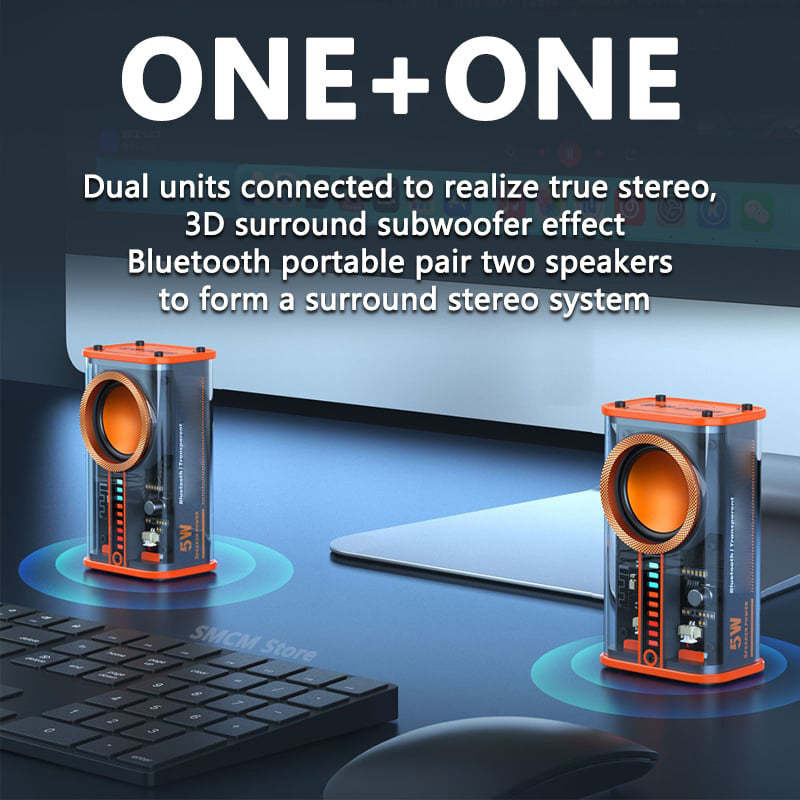 Transparent Mecha Wireless Bluetooth Speaker Sound Light Rhythm Subwoofer TWS Stereo Cyberpunk Music Center Hands-free Call. - PryTheory