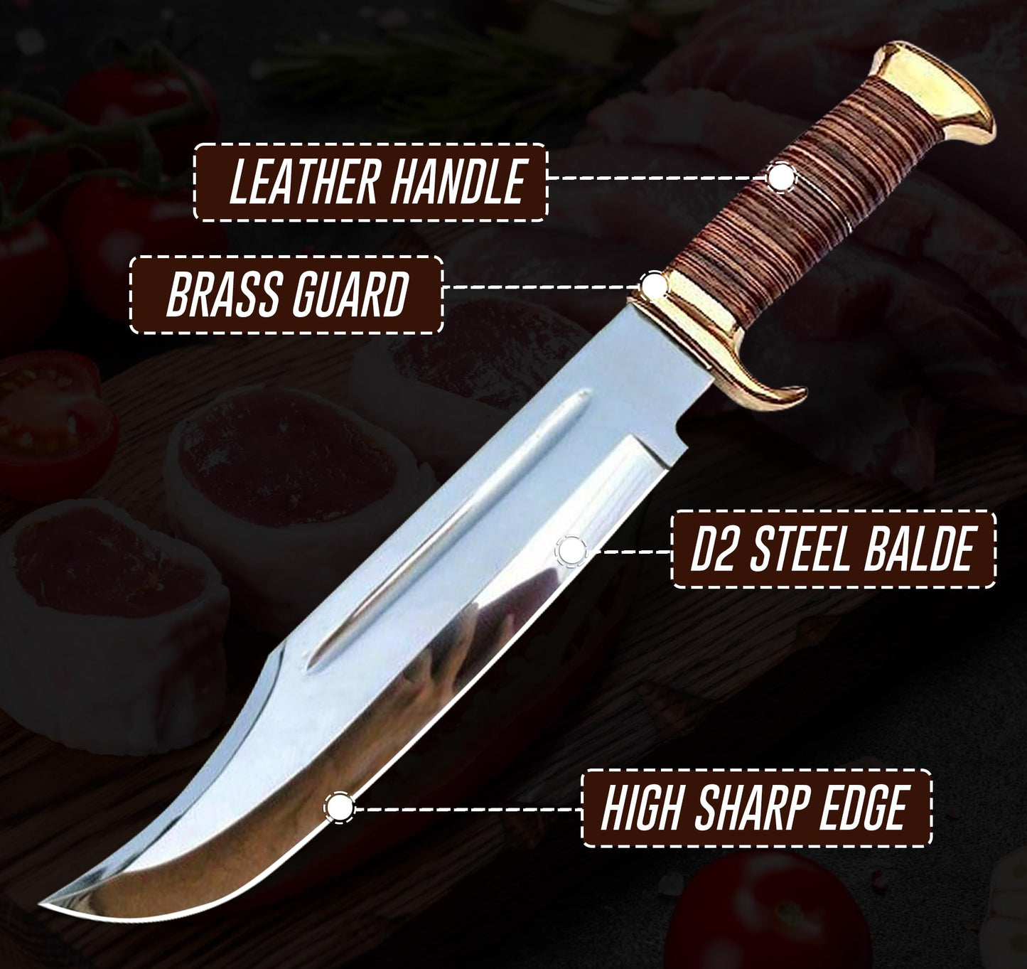 14" Crocodile Dundee Bowie Knife With Leather Sheath