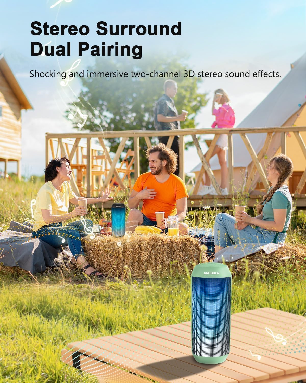 *Bluetooth Speaker with Cool Lights Stocking Stuffers for Men Women Teens Boys Girls, Portable Wireless, IPX4 Waterproof, White Elephant Gifts for Adults, HD Sound, TWS Pair, for Home/Party/Outdoor