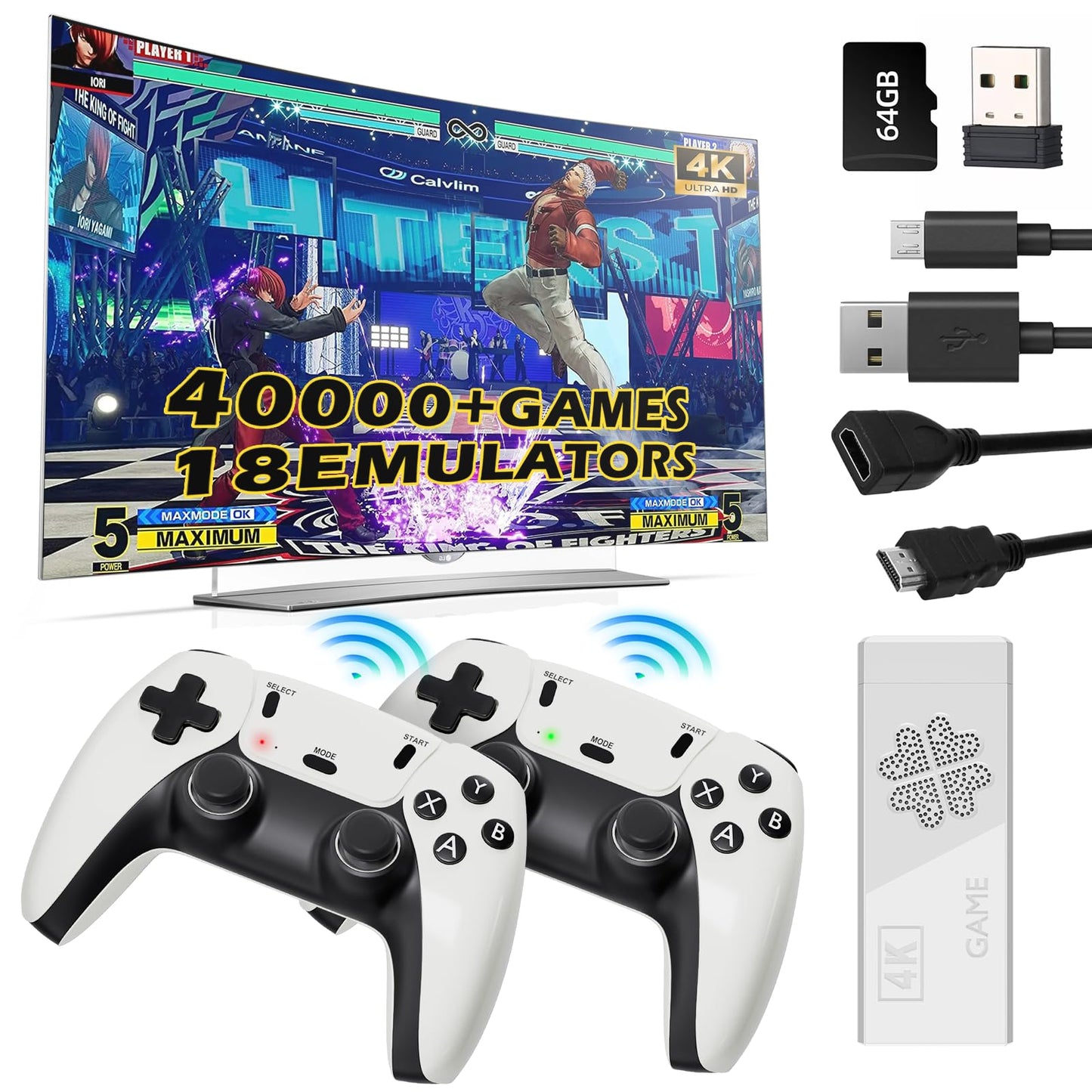 Upgraded Console,9 emulators, (64G),with Over 40000 Built-in Electronic Games,4K HDMI