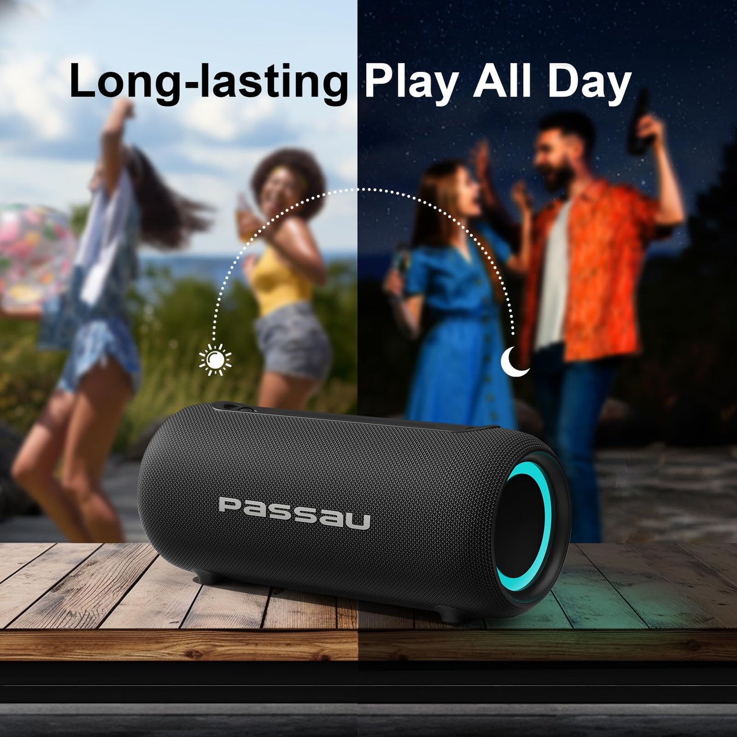 *Passau Portable Bluetooth Speakers 40W Peak Loud Stereo Sound, Passive Radiators-Deep Bass, All Day Playtime, Adjustable Strap, BT5.3, IPX5 Wireless Speaker RGB Lights for Indoor Outdoor-Green》