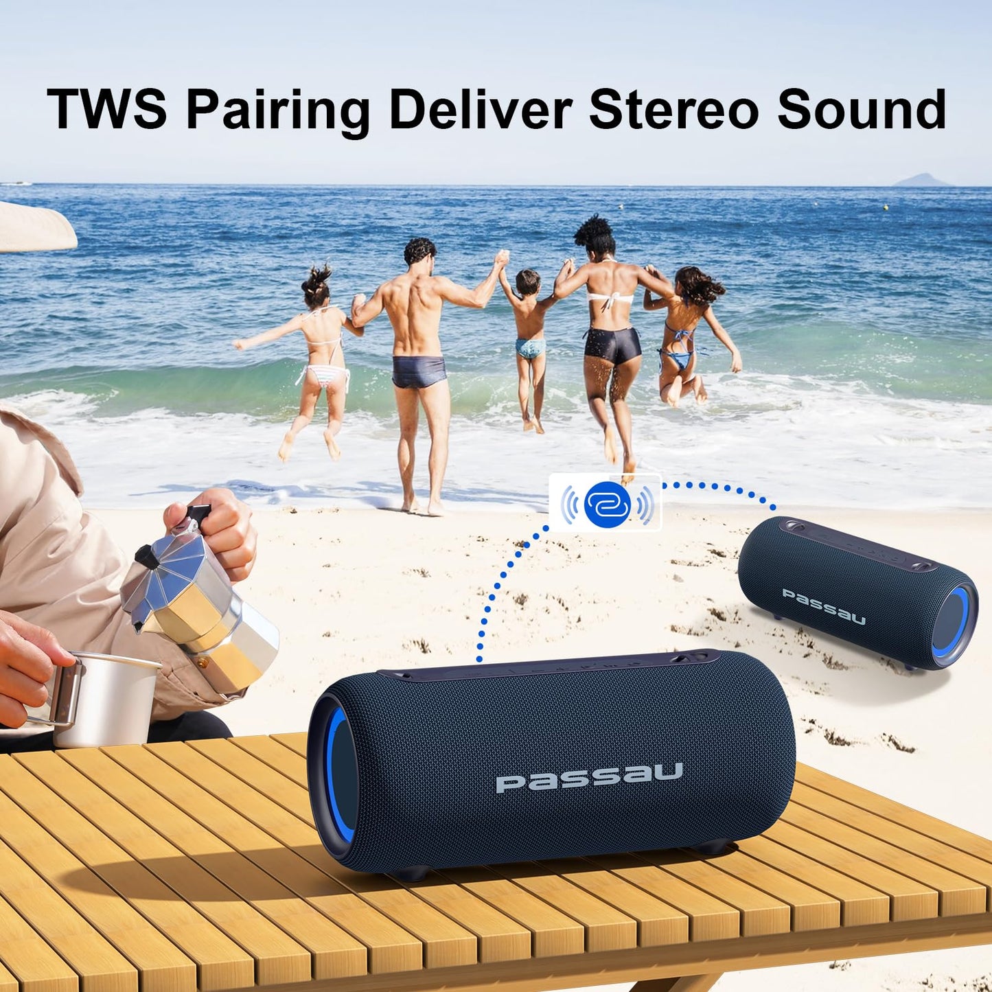*Passau Portable Bluetooth Speakers 40W Peak Loud Stereo Sound, Passive Radiators-Deep Bass, All Day Playtime, Adjustable Strap, BT5.3, IPX5 Wireless Speaker RGB Lights for Indoor Outdoor-Green》