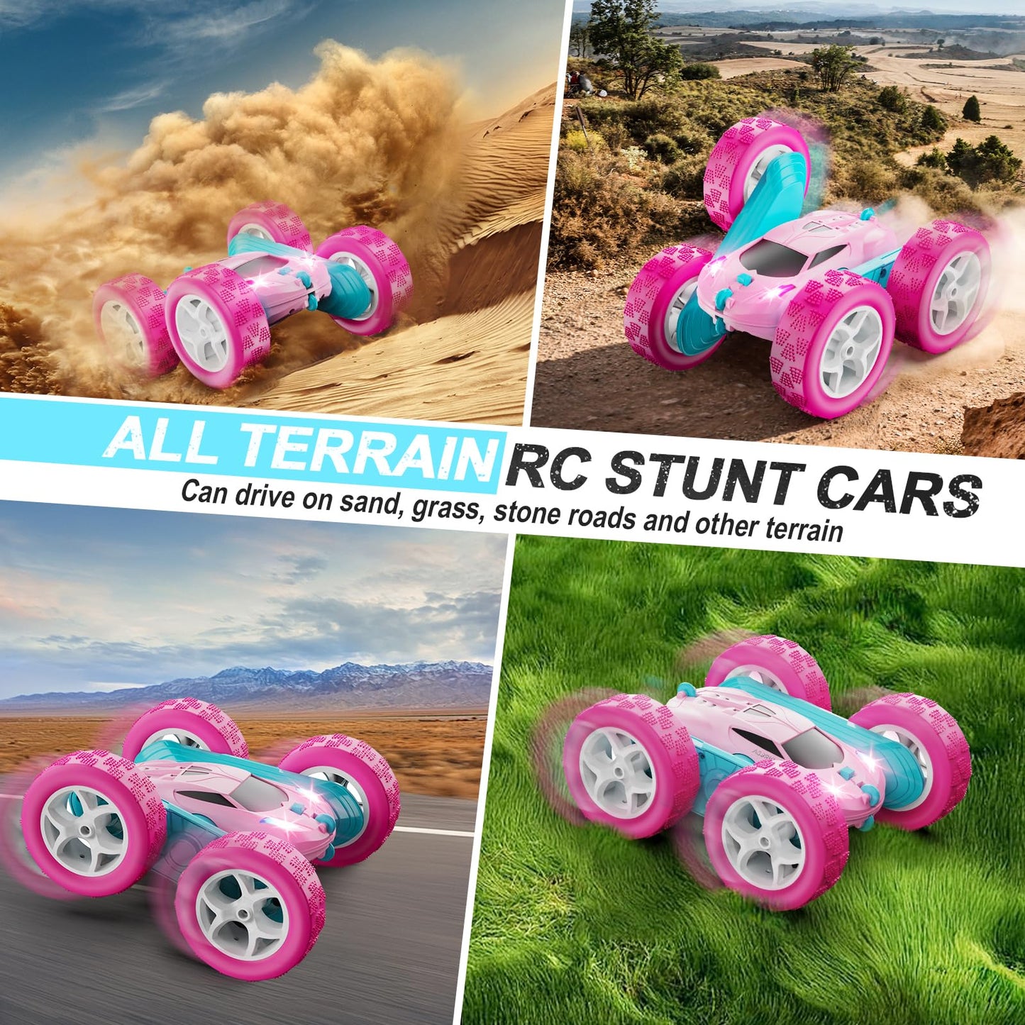 Remote Control-4WD Stunt Car with LED Lights & 360° Flips-2.4GHz-Upgraded USB-C Modular Batteries