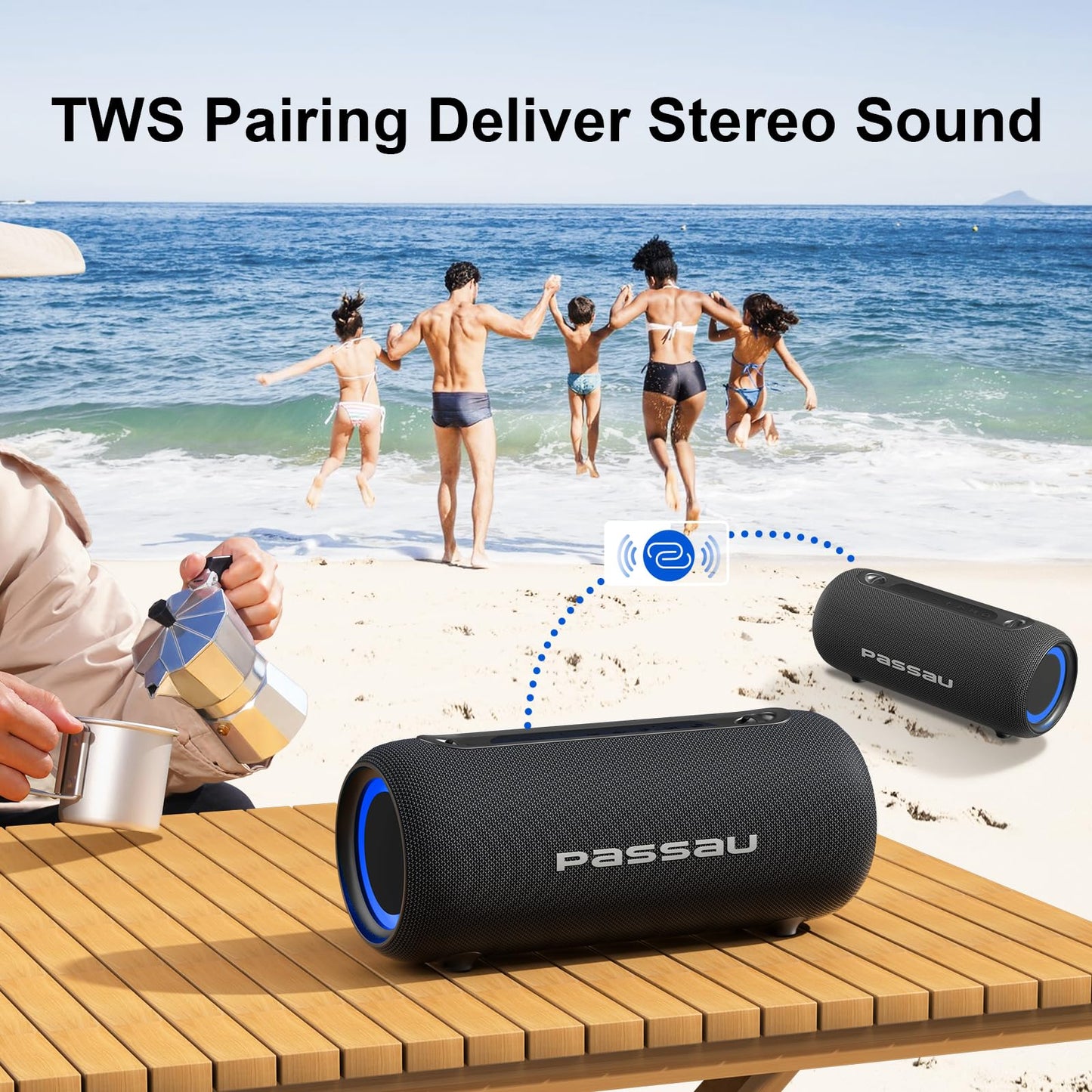 *Passau Portable Bluetooth Speakers 40W Peak Loud Stereo Sound, Passive Radiators-Deep Bass, All Day Playtime, Adjustable Strap, BT5.3, IPX5 Wireless Speaker RGB Lights for Indoor Outdoor-Green》
