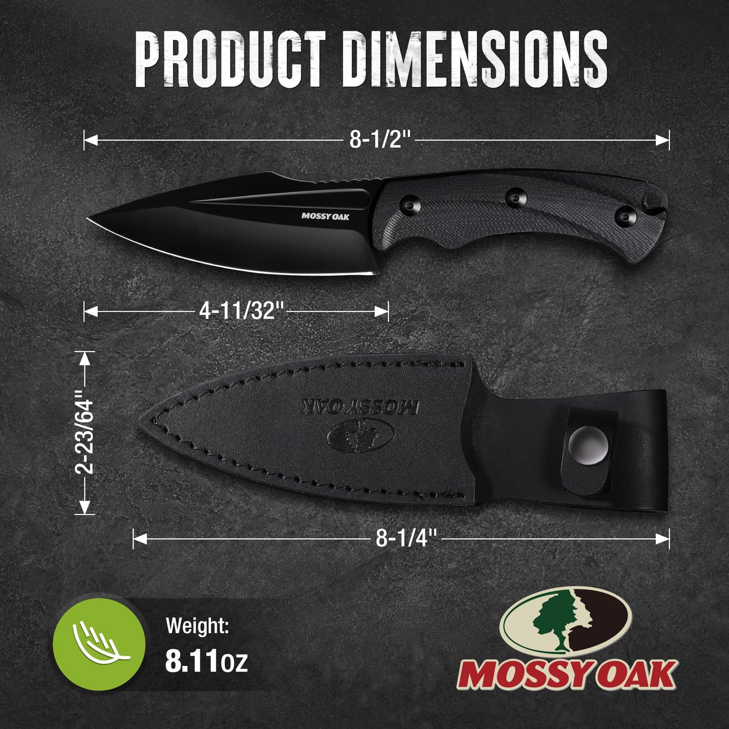 MOSSY OAK 8.5-inch FULL-TANG FIXED BLADE KNIFE