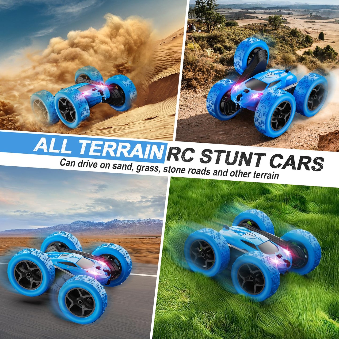Remote Control-4WD Stunt Car with LED Lights & 360° Flips-2.4GHz-Upgraded USB-C Modular Batteries
