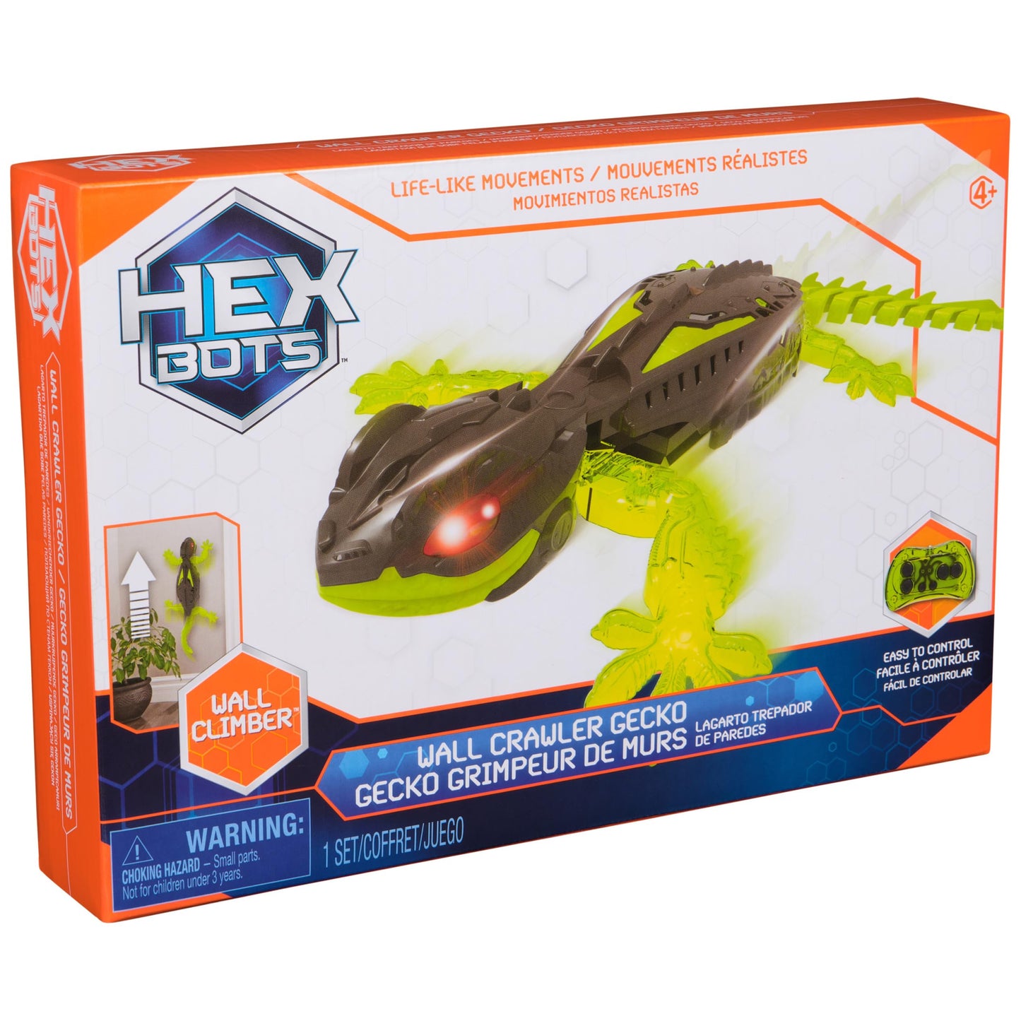 HEX BOTS WALL CRAWLER GECKO, RECHARGEABLE REMOTE CONTROL ROBOT-CLIMBS UP WALLS!-AGES 4 & UP