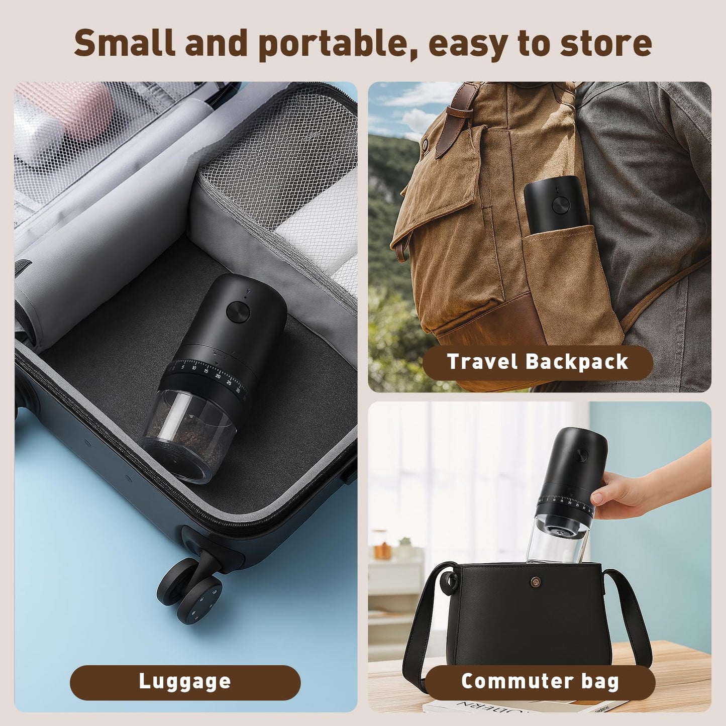 •Portable Electric Burr Coffee Grinder with 40 Adjustable Settings, Conical burr coffee grinder, Coffee Bean Grinding Machine with Conical Burr Coffee Grinder 1800mAh Rechargeable for Travel, Home
