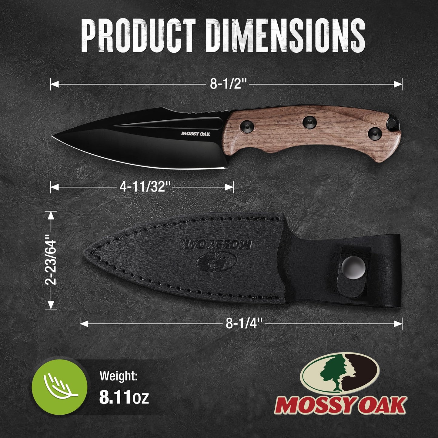 MOSSY OAK 8.5-inch FULL-TANG FIXED BLADE KNIFE