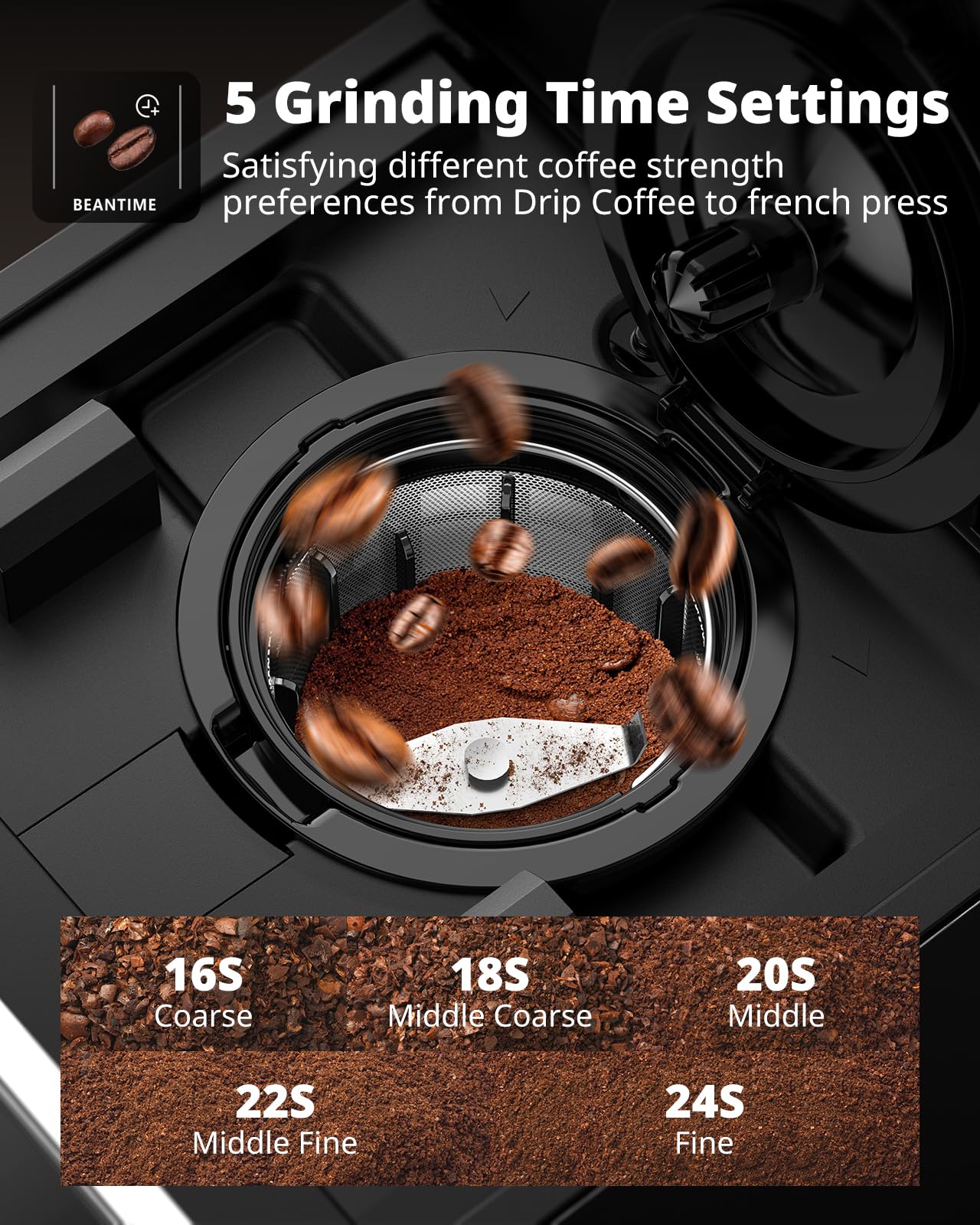 •AIRMSEN Grind & Brew Coffee Maker with Grinder - Single Serve Machine Compatible with K-Cup Pods & Ground, 1000W Fast 6-14oz Brewer, Descaling Alert, Touchscreen & 50oz Removable Tank