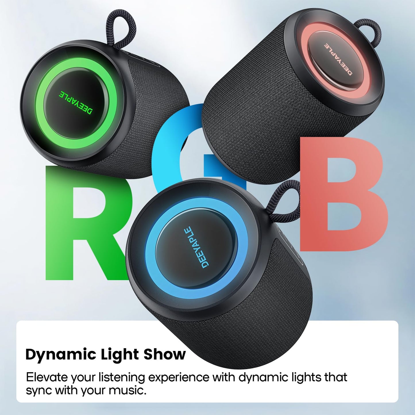 *Bluetooth Speaker Wireless,IP67 Waterproof & Dustproof Portable Speaker with Lights,15W Loud Stereo Sound, 2500mAh Battery All Day Playtime, TWS Pairing, BT5.3, Home/Party/Outdoor/Beach (Black)