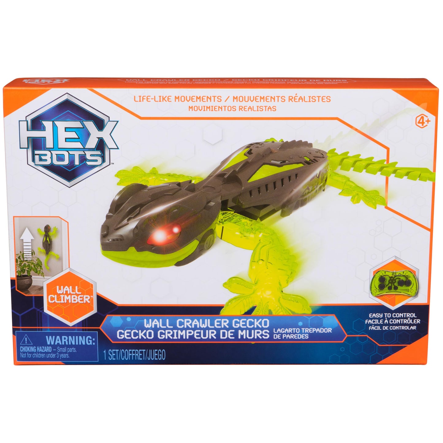 HEX BOTS WALL CRAWLER GECKO, RECHARGEABLE REMOTE CONTROL ROBOT-CLIMBS UP WALLS!-AGES 4 & UP