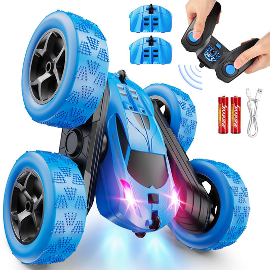 Remote Control-4WD Stunt Car with LED Lights & 360° Flips-2.4GHz-Upgraded USB-C Modular Batteries