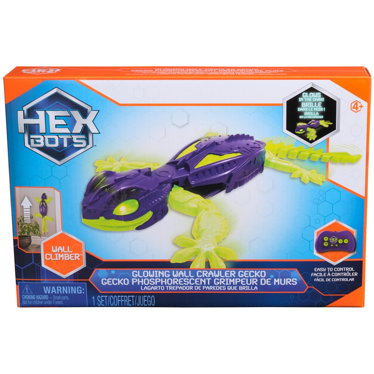 HEX BOTS WALL CRAWLER GECKO, RECHARGEABLE REMOTE CONTROL ROBOT-CLIMBS UP WALLS!-AGES 4 & UP