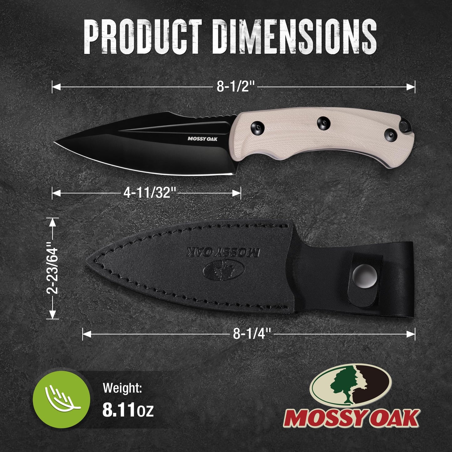 MOSSY OAK 8.5-inch FULL-TANG FIXED BLADE KNIFE