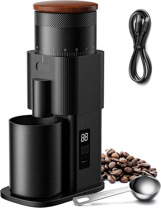 •SHARDOR All-Metal Single-Dose Coffee Grinder – Quiet DC Motor, Home-use Espresso Grinder, Burr Coffee Grinder, with 80 Settings and an LED Power Display，Black