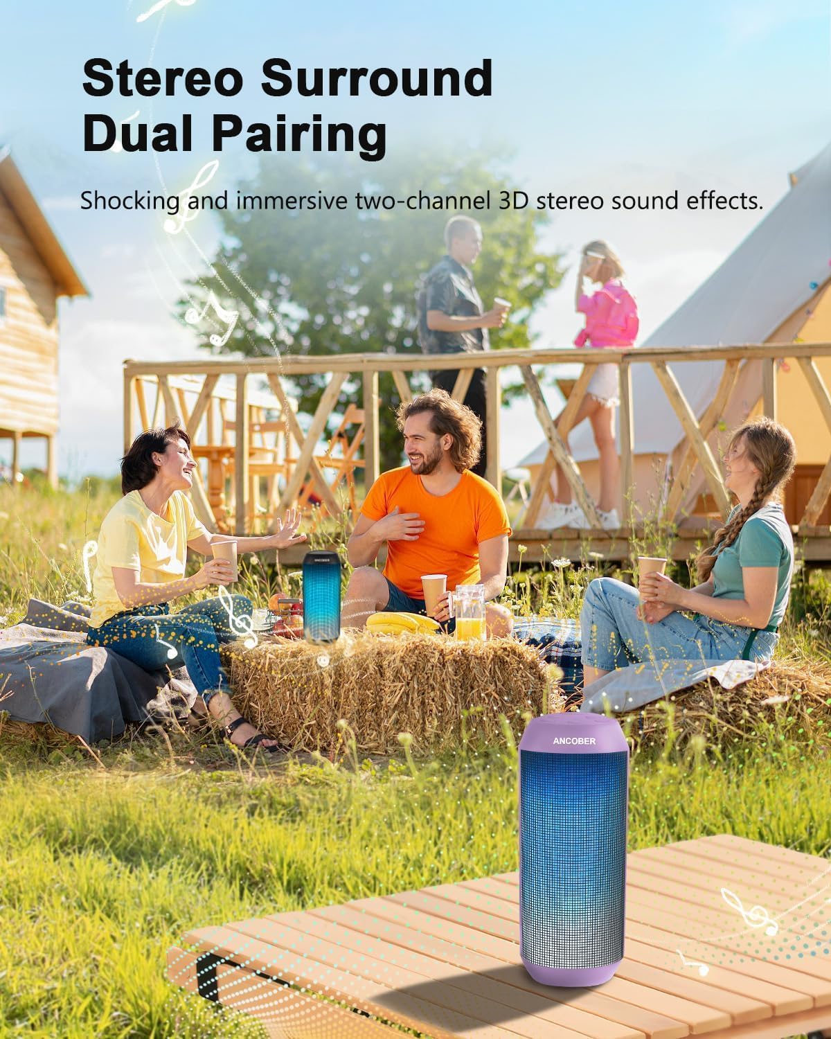 *Bluetooth Speaker with Cool Lights Stocking Stuffers for Men Women Teens Boys Girls, Portable Wireless, IPX4 Waterproof, White Elephant Gifts for Adults, HD Sound, TWS Pair, for Home/Party/Outdoor