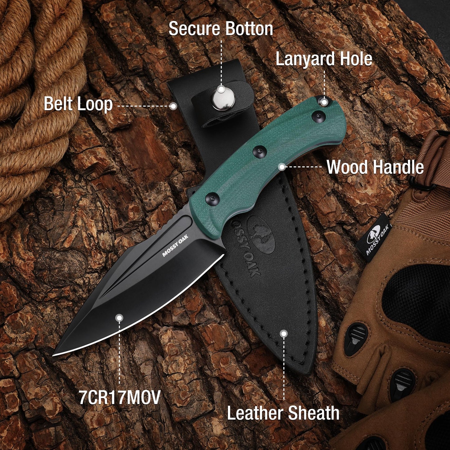 MOSSY OAK 8.5-inch FULL-TANG FIXED BLADE KNIFE