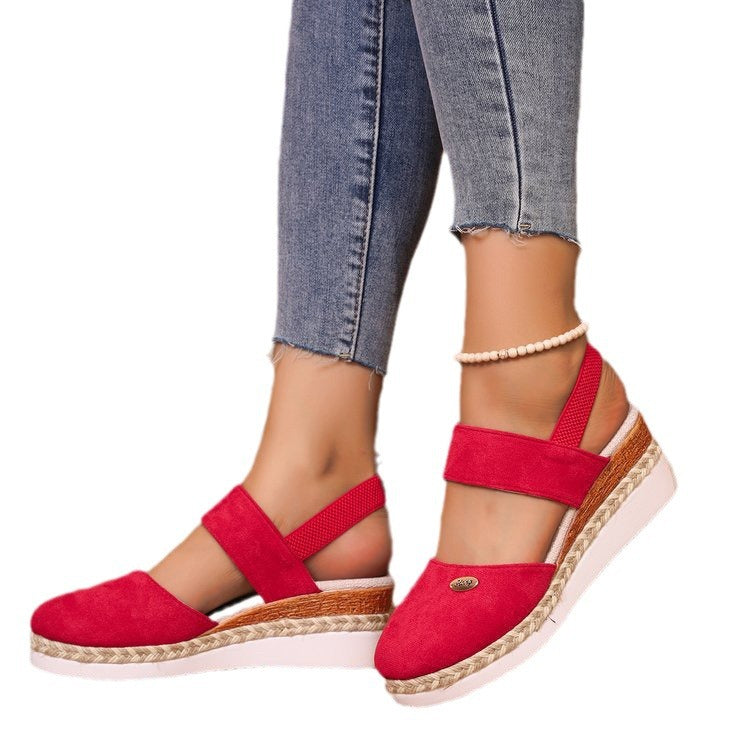 Hemp Rope Wedges Sandals Summer Lightweight Braided Closed Toe Elastic Band Shoes For Women