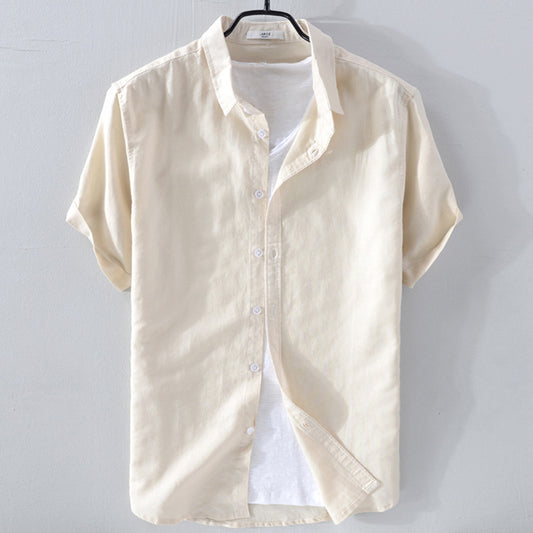 Short Sleeve Breathable Pure Linen Shirt For Men - PryTheory