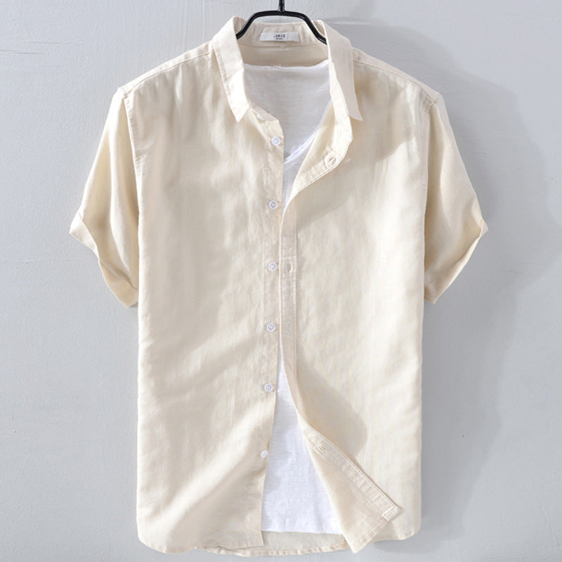 Short Sleeve Breathable Pure Linen Shirt For Men - PryTheory