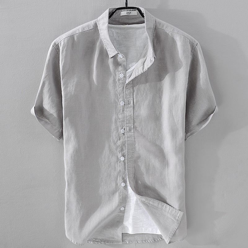 Short Sleeve Breathable Pure Linen Shirt For Men - PryTheory