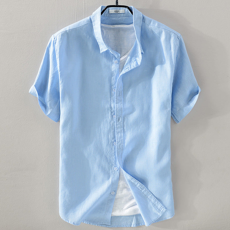 Short Sleeve Breathable Pure Linen Shirt For Men - PryTheory