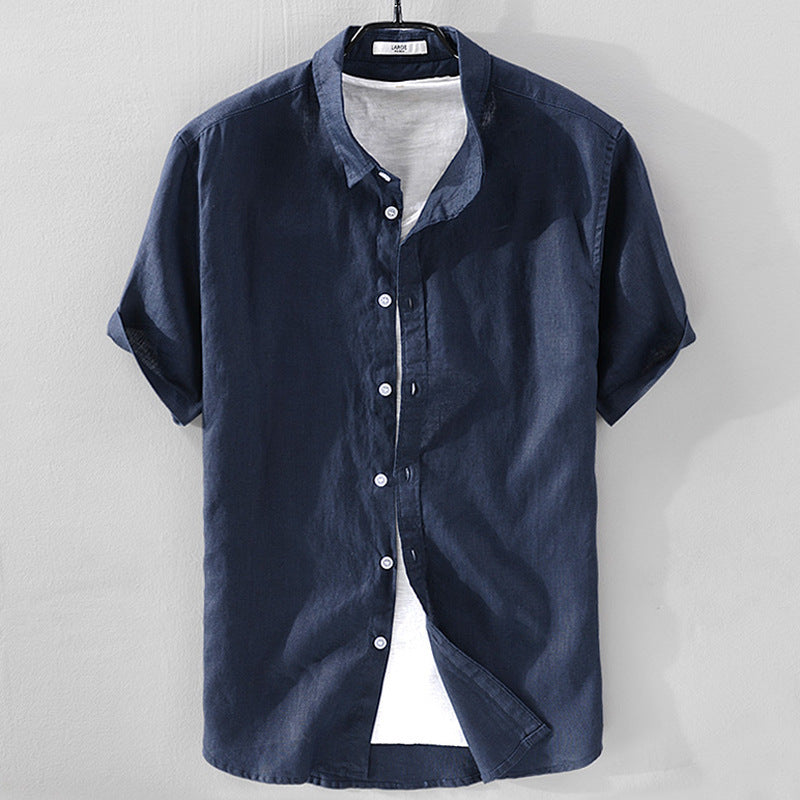 Short Sleeve Breathable Pure Linen Shirt For Men - PryTheory