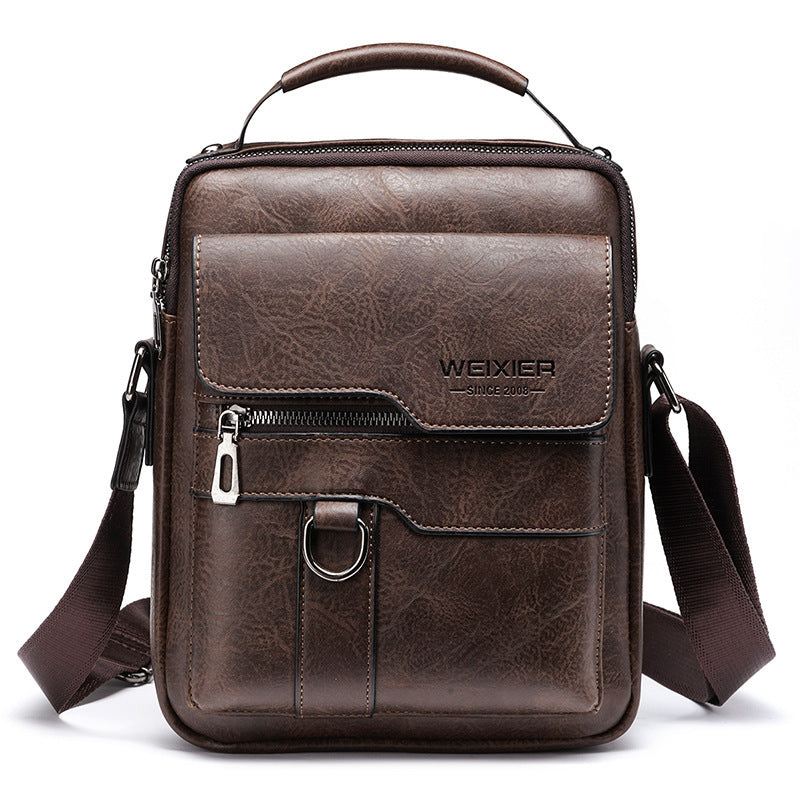 Popular Men's Messenger Bag One Shoulder Retro Business Backpack PU Leather Flaps Crossbody Bags Business Flap Male Solid Travel Bag - PryTheory
