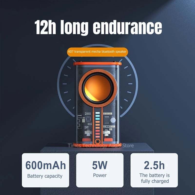 Transparent Mecha Wireless Bluetooth Speaker Sound Light Rhythm Subwoofer TWS Stereo Cyberpunk Music Center Hands-free Call. - PryTheory