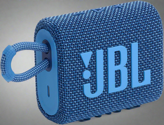 JBL Go 3 Eco - Portable Mini Bluetooth Speaker, big audio and punchy bass, IP67 waterproof and dustproof, 5 hours of playtime, Made in part with recycled materials (Eco Blue)