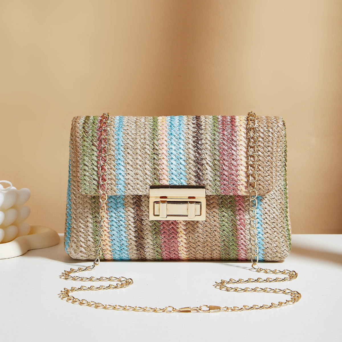.Women's Cross-body Bag Straw Lock Simple Small Square Bag - PryTheory