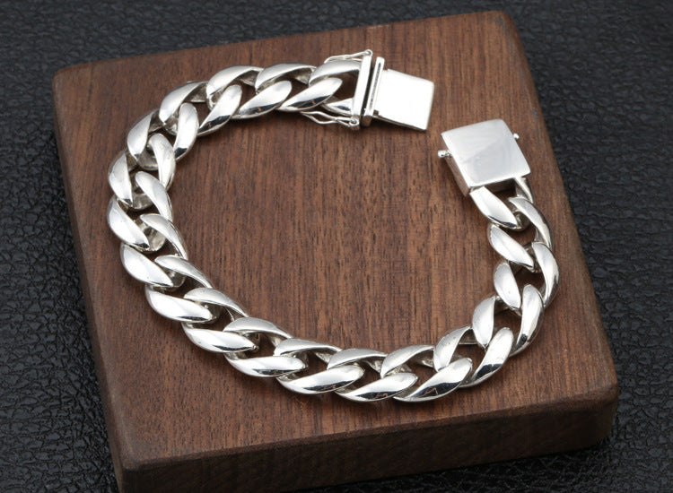 S925 Sterling Silver Fashion Ornament Personality Thick Type Korean Style Simple Glossy Bracelet