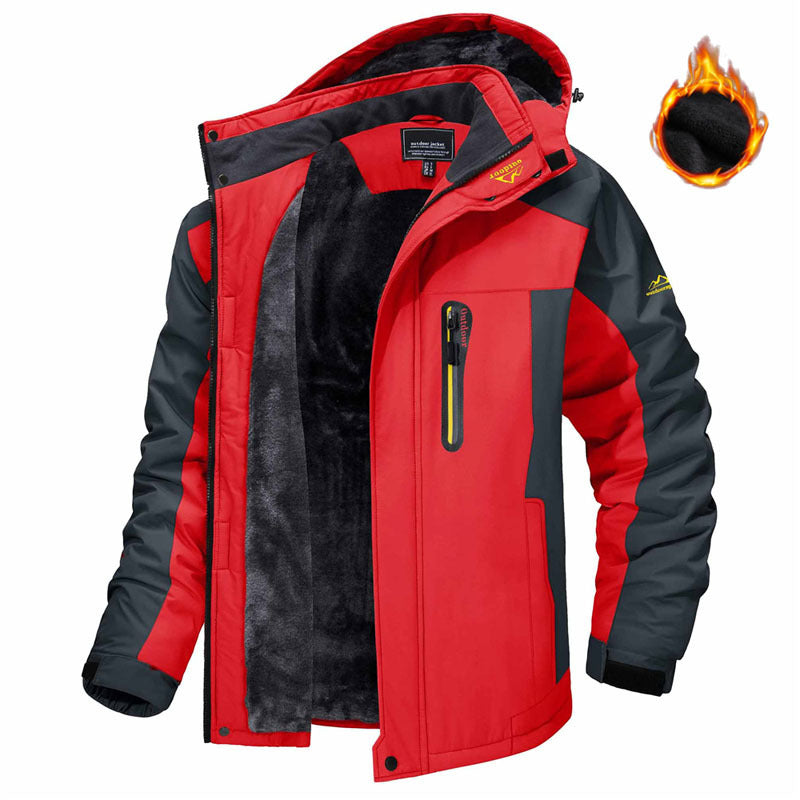 Winter Hooded Jacket Fashion Casual Warm Fleece Coat Windproof Rainproof Parka Windbreaker Men's Top