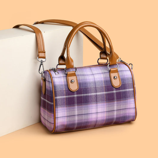 Plaid Academy Style Round Barrel Shoulder Bag - PryTheory