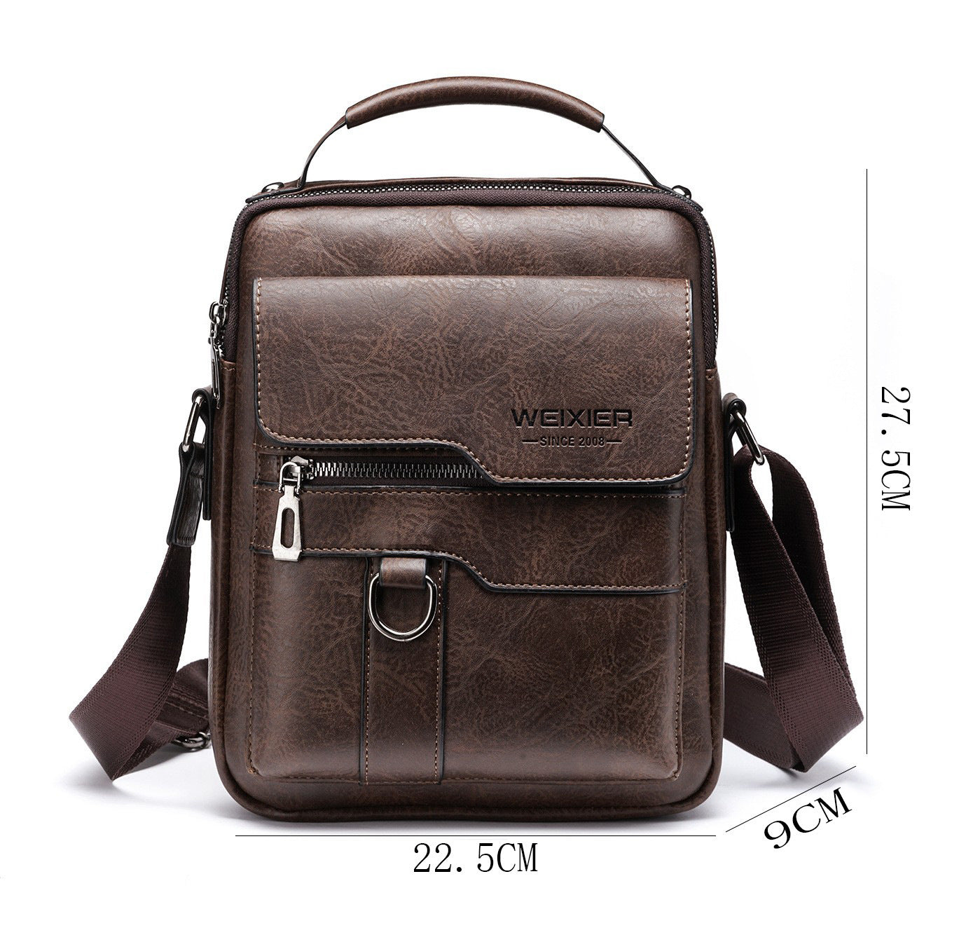 Popular Men's Messenger Bag One Shoulder Retro Business Backpack PU Leather Flaps Crossbody Bags Business Flap Male Solid Travel Bag - PryTheory