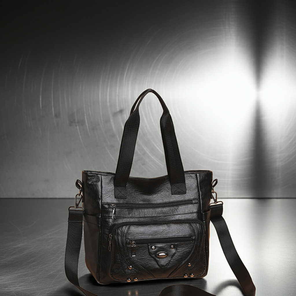 .Large Capacity Soft Leather Washed Leisure Commute Shoulder Bag