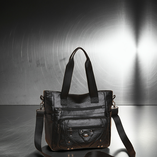 .Large Capacity Soft Leather Washed Leisure Commute Shoulder Bag